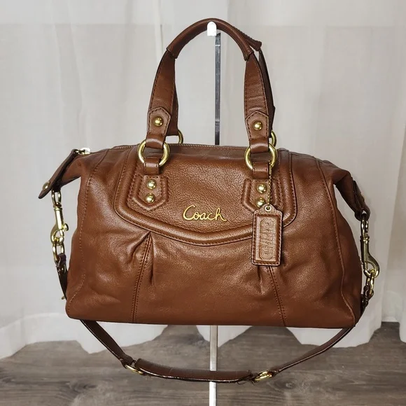 COACH Ashley Madison English Tan Convertible Leather Satchel - Picture 4 of 14